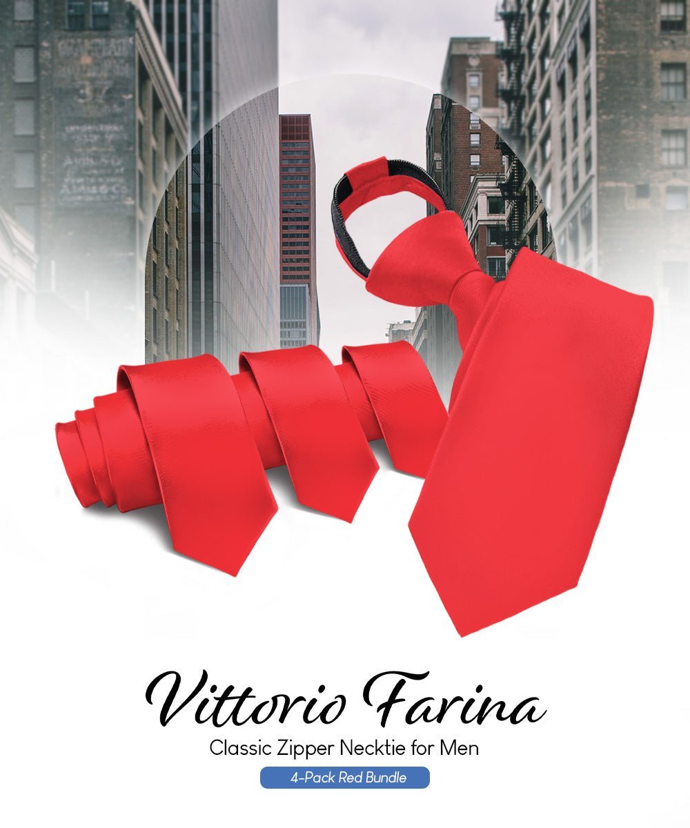 Solid Zipper Neckties (Multipacks) by Vittorio Farina - Red - Wholesale Necktie by Dubal Brothers