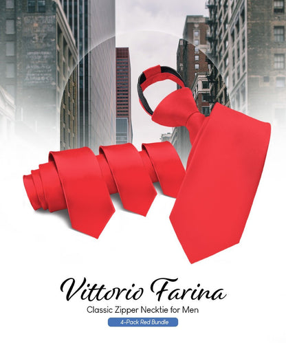Solid Zipper Neckties (Multipacks) by Vittorio Farina - Red - Wholesale Necktie by Dubal Brothers