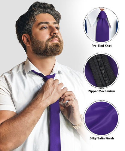 Solid Zipper Neckties (Multipacks) by Vittorio Farina - Purple/Gold/White/Silver - Wholesale Necktie by Dubal Brothers