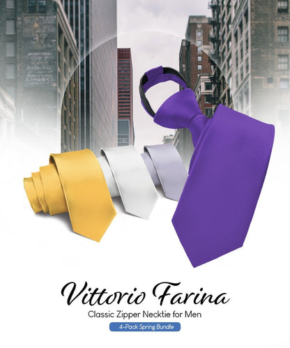 Solid Zipper Neckties (Multipacks) by Vittorio Farina - Purple/Gold/White/Silver - Wholesale Necktie by Dubal Brothers