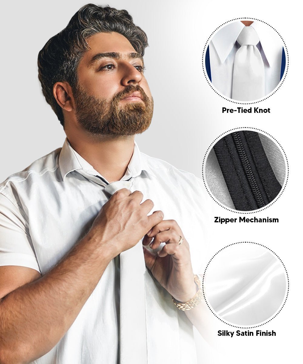 Solid Zipper Neckties (Multipacks) by Vittorio Farina - White - Wholesale Necktie by Dubal Brothers