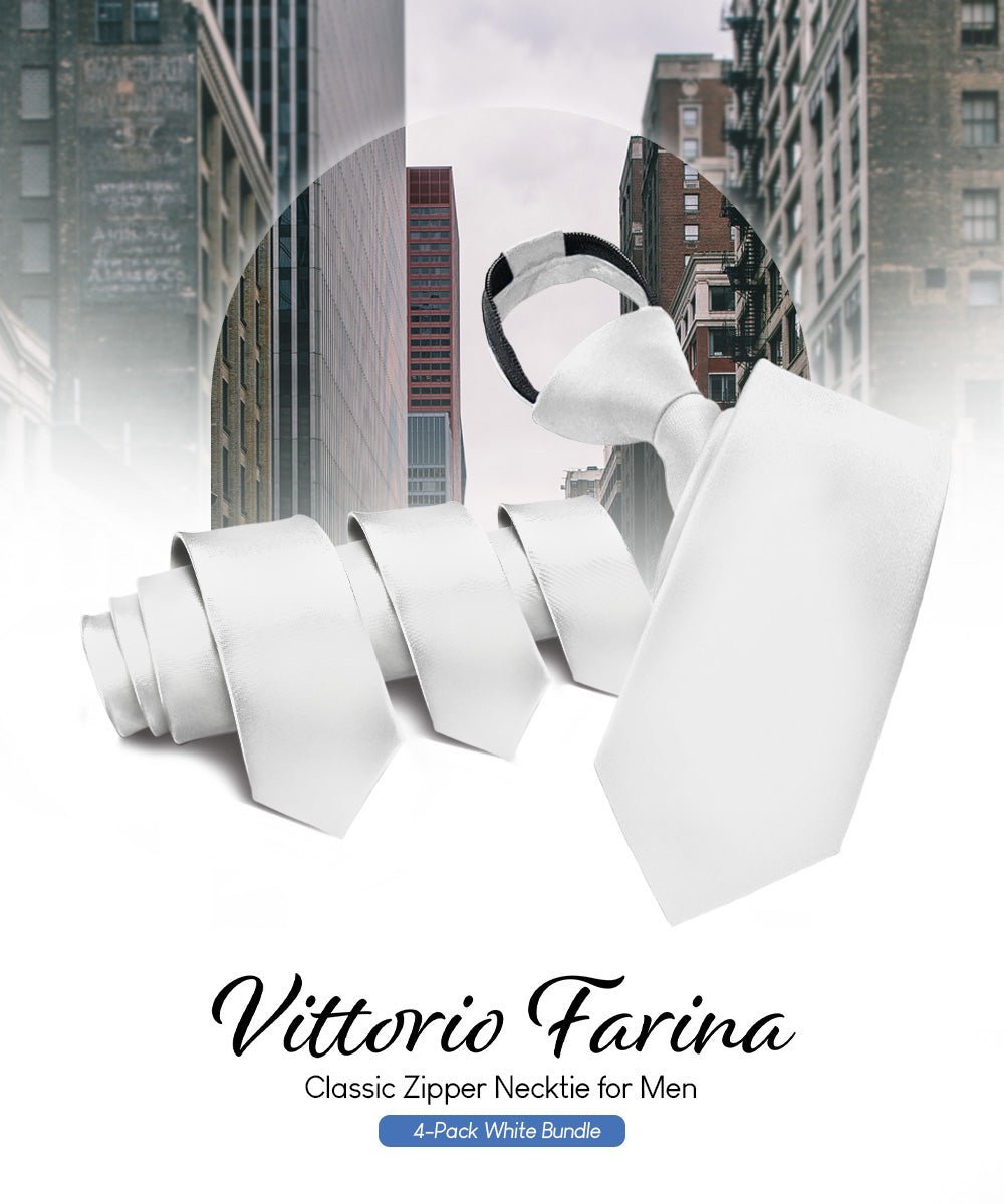 Solid Zipper Neckties (Multipacks) by Vittorio Farina - White - Wholesale Necktie by Dubal Brothers