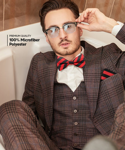 Striped Bow Tie & Pocket Square in a Box (Multipacks) by Vittorio Farina - Red and White/Red and Black/Red, White and Black - Wholesale Bow Tie & Pocket Square by Dubal Brothers