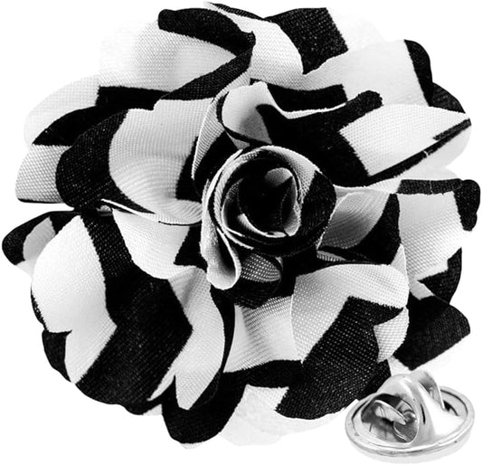 Striped Flower Lapel Pin by Vittorio Vico (86 - black - white - stripe) for Independent Retail Stores by Dubal Brothers