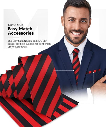 Striped Necktie & Pocket Square by Vittorio Farina (NH - STRIPEE_01_RED_BLACK) for Independent Retail Stores by Dubal Brothers