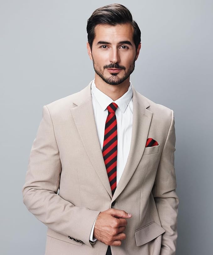 Striped Necktie & Pocket Square by Vittorio Farina (NH - STRIPEE_01_RED_BLACK) for Independent Retail Stores by Dubal Brothers