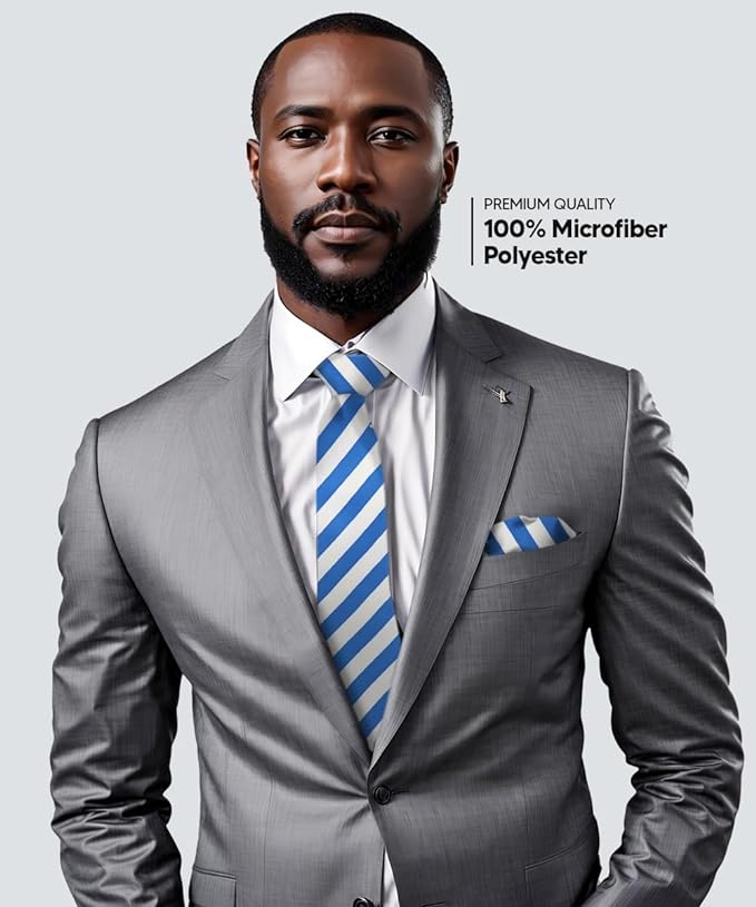 Striped Necktie & Pocket Square by Vittorio Farina (NH - STRIPEE_02_ROYAL - BLUE_WHITE) for Independent Retail Stores by Dubal Brothers