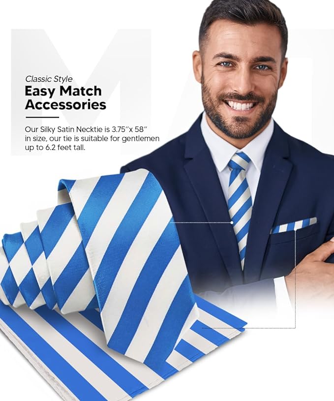 Striped Necktie & Pocket Square by Vittorio Farina (NH - STRIPEE_02_ROYAL - BLUE_WHITE) for Independent Retail Stores by Dubal Brothers