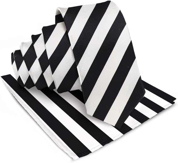 Striped Necktie & Pocket Square by Vittorio Farina (NH - STRIPEE_03_BLACK_WHITE) for Independent Retail Stores by Dubal Brothers