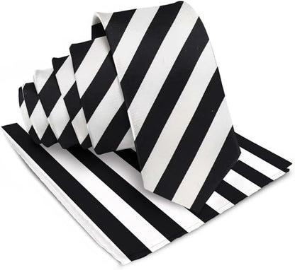 Striped Necktie & Pocket Square by Vittorio Farina (NH - STRIPEE_03_BLACK_WHITE) for Independent Retail Stores by Dubal Brothers