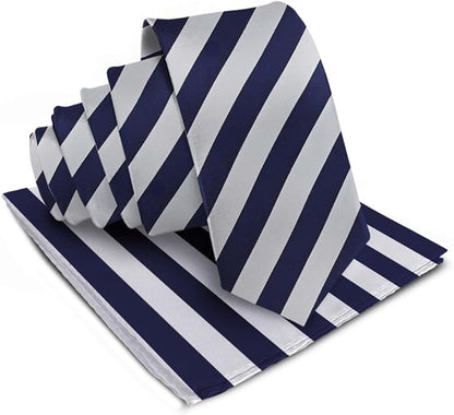 Striped Necktie & Pocket Square by Vittorio Farina (NH - STRIPEE_04_NAVY - BLUE_GRAY) for Independent Retail Stores by Dubal Brothers