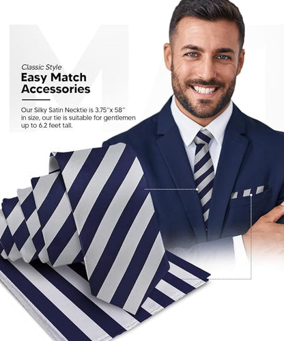 Striped Necktie & Pocket Square by Vittorio Farina (NH - STRIPEE_04_NAVY - BLUE_GRAY) for Independent Retail Stores by Dubal Brothers