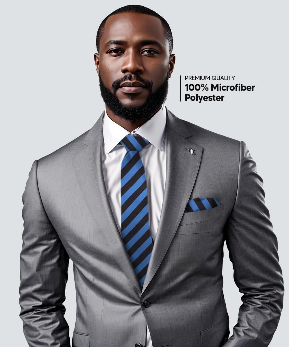 Striped Necktie & Pocket Square by Vittorio Farina (NH - STRIPEE_05_ROYAL_BLACK) for Independent Retail Stores by Dubal Brothers