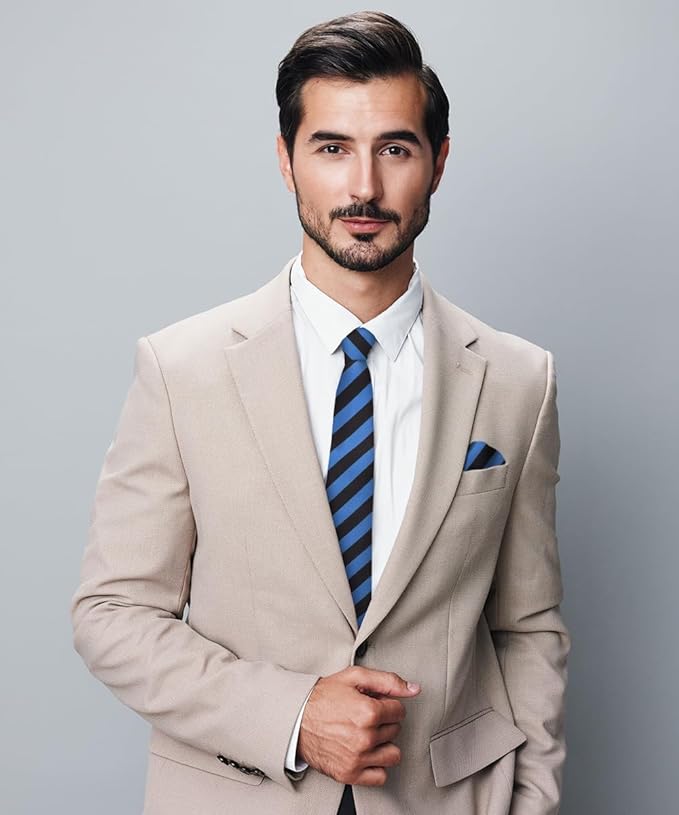 Striped Necktie & Pocket Square by Vittorio Farina (NH - STRIPEE_05_ROYAL_BLACK) for Independent Retail Stores by Dubal Brothers