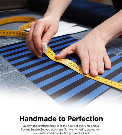 Striped Necktie & Pocket Square by Vittorio Farina (NH - STRIPEE_05_ROYAL_BLACK) for Independent Retail Stores by Dubal Brothers