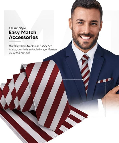 Striped Necktie & Pocket Square by Vittorio Farina (NH - STRIPEE_06_BURGUNDY_GRAY) for Independent Retail Stores by Dubal Brothers