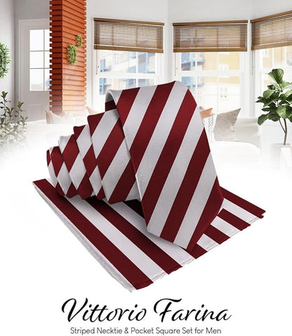 Striped Necktie & Pocket Square by Vittorio Farina (NH - STRIPEE_06_BURGUNDY_GRAY) for Independent Retail Stores by Dubal Brothers
