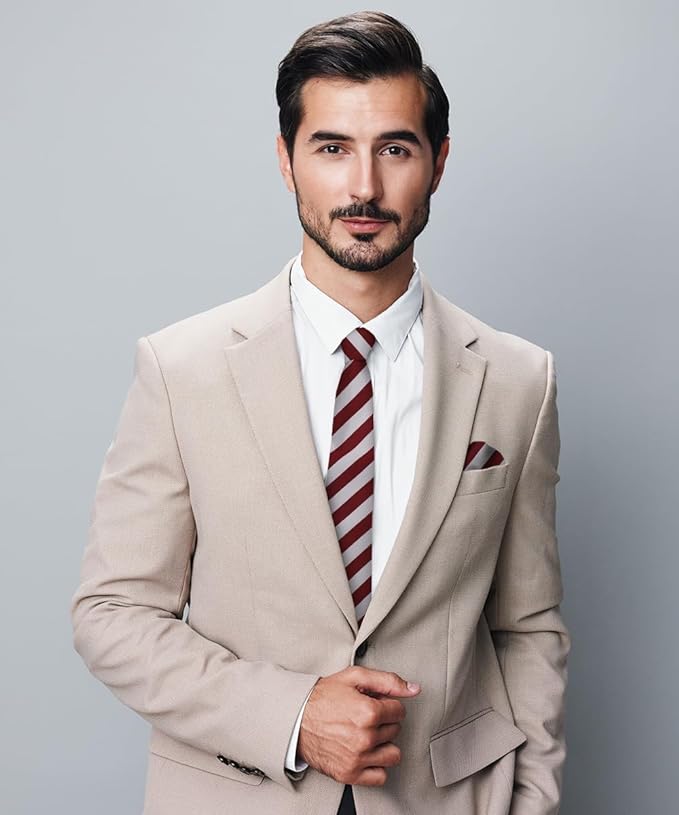 Striped Necktie & Pocket Square by Vittorio Farina (NH - STRIPEE_06_BURGUNDY_GRAY) for Independent Retail Stores by Dubal Brothers