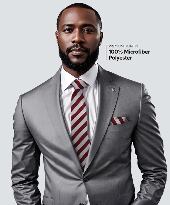 Striped Necktie & Pocket Square by Vittorio Farina (NH - STRIPEE_06_BURGUNDY_GRAY) for Independent Retail Stores by Dubal Brothers