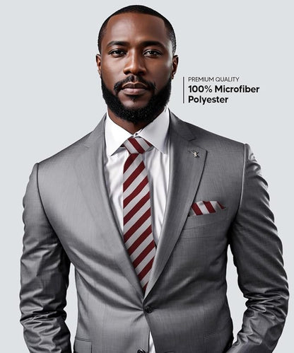 Striped Necktie & Pocket Square by Vittorio Farina (NH - STRIPEE_06_BURGUNDY_GRAY) for Independent Retail Stores by Dubal Brothers