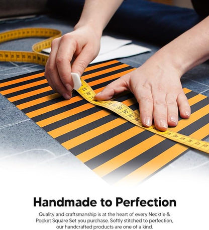 Striped Necktie & Pocket Square by Vittorio Farina (NH - STRIPEE_07_ORANGE_BLACK) for Independent Retail Stores by Dubal Brothers