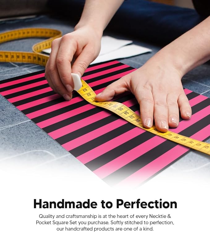 Striped Necktie & Pocket Square by Vittorio Farina (NH - STRIPEE_08_HOT - PINK_BLACK) for Independent Retail Stores by Dubal Brothers