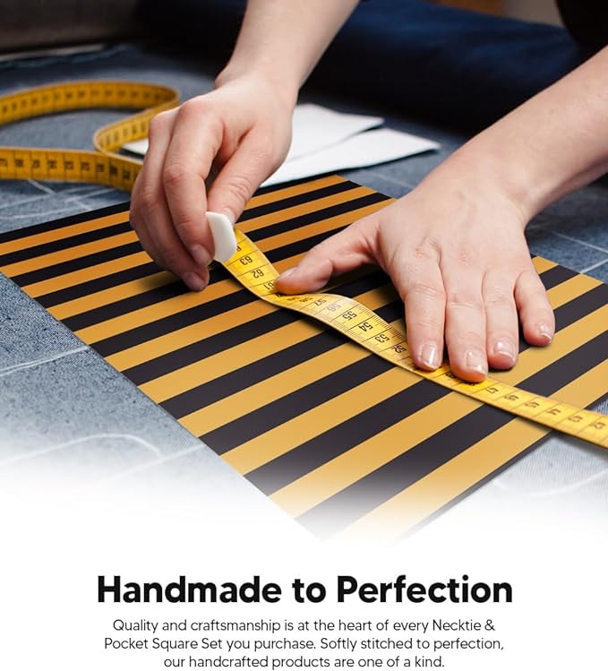 Striped Necktie & Pocket Square by Vittorio Farina (NH - STRIPEE_09_GOLD_BLACK) for Independent Retail Stores by Dubal Brothers