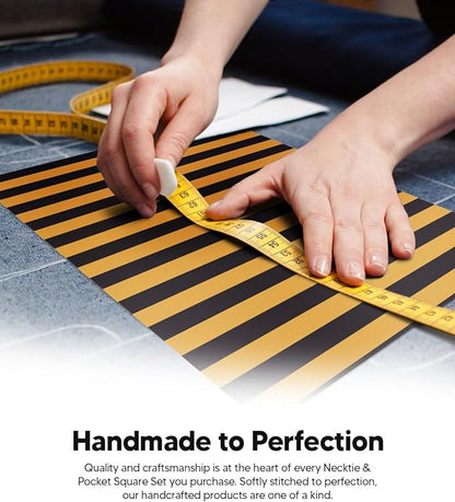 Striped Necktie & Pocket Square by Vittorio Farina (NH - STRIPEE_09_GOLD_BLACK) for Independent Retail Stores by Dubal Brothers