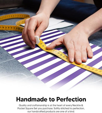 Striped Necktie & Pocket Square by Vittorio Farina (NH - STRIPEE_10_PURPLE_WHITE) for Independent Retail Stores by Dubal Brothers