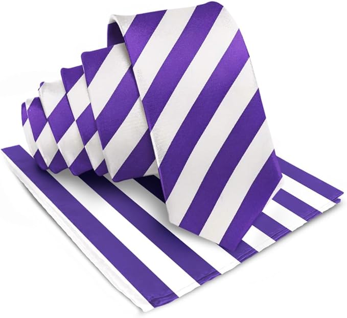 Striped Necktie & Pocket Square by Vittorio Farina (NH - STRIPEE_10_PURPLE_WHITE) for Independent Retail Stores by Dubal Brothers