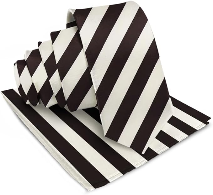 Striped Necktie & Pocket Square by Vittorio Farina (NH - STRIPEE_11_IVORY_BROWN) for Independent Retail Stores by Dubal Brothers