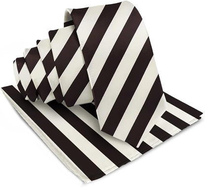Striped Necktie & Pocket Square by Vittorio Farina (NH - STRIPEE_11_IVORY_BROWN) for Independent Retail Stores by Dubal Brothers