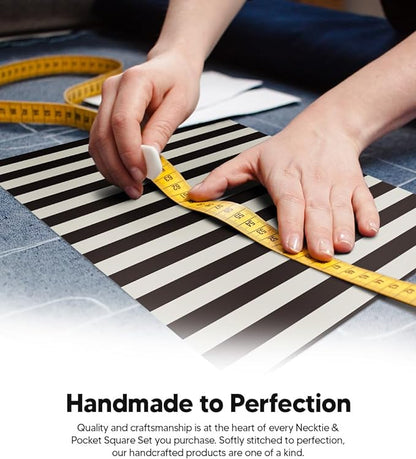 Striped Necktie & Pocket Square by Vittorio Farina (NH - STRIPEE_11_IVORY_BROWN) for Independent Retail Stores by Dubal Brothers