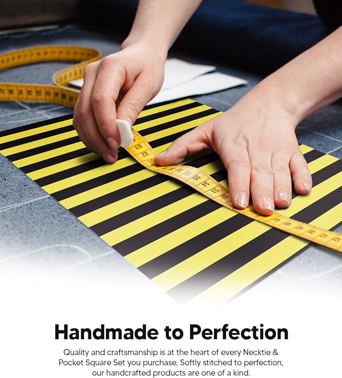 Striped Necktie & Pocket Square by Vittorio Farina (NH - STRIPEE_12_LEMON_BLACK) for Independent Retail Stores by Dubal Brothers