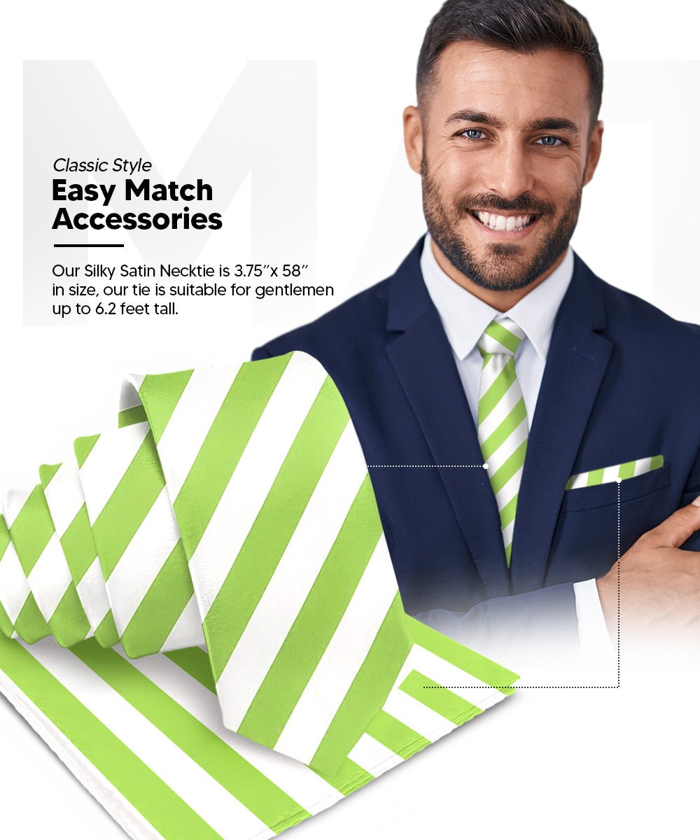 Striped Necktie & Pocket Square by Vittorio Farina (NH - STRIPEE_13_LIME_WHITE) for Independent Retail Stores by Dubal Brothers