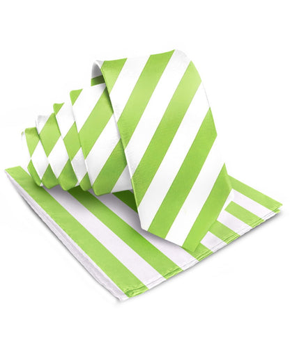 Striped Necktie & Pocket Square by Vittorio Farina (NH - STRIPEE_13_LIME_WHITE) for Independent Retail Stores by Dubal Brothers