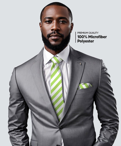 Striped Necktie & Pocket Square by Vittorio Farina (NH - STRIPEE_13_LIME_WHITE) for Independent Retail Stores by Dubal Brothers