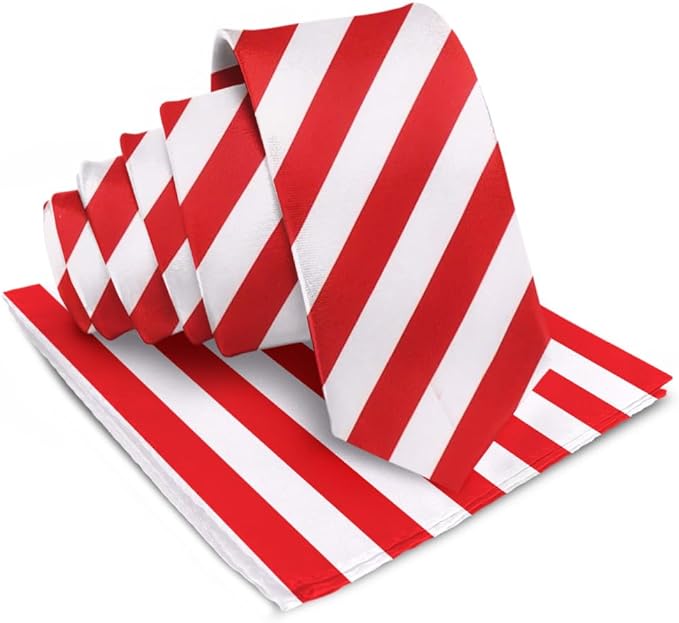 Striped Necktie & Pocket Square by Vittorio Farina (NH - STRIPEE_14_RED_WHITE) for Independent Retail Stores by Dubal Brothers