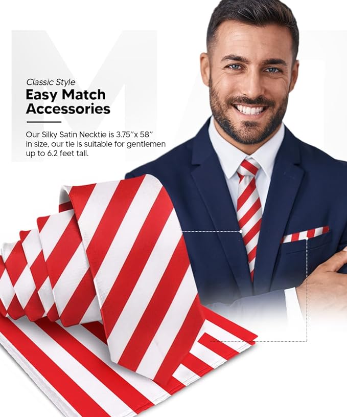 Striped Necktie & Pocket Square by Vittorio Farina (NH - STRIPEE_14_RED_WHITE) for Independent Retail Stores by Dubal Brothers