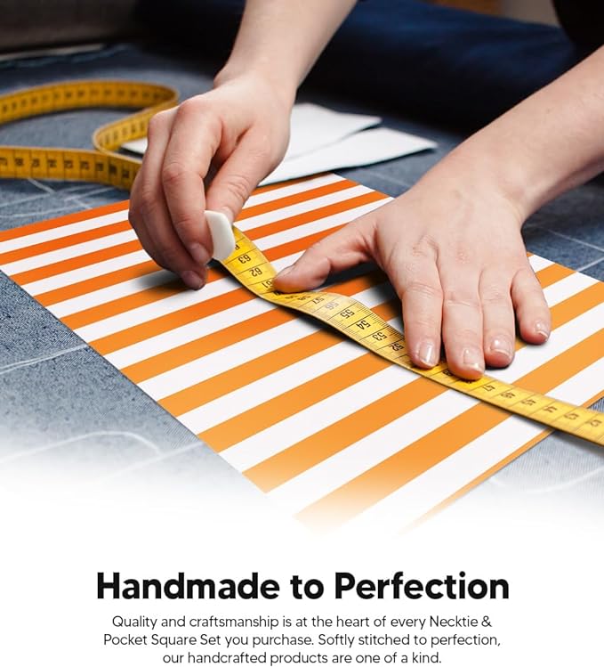 Striped Necktie & Pocket Square by Vittorio Farina (NH - STRIPEE_15_ORANGE_WHITE) for Independent Retail Stores by Dubal Brothers