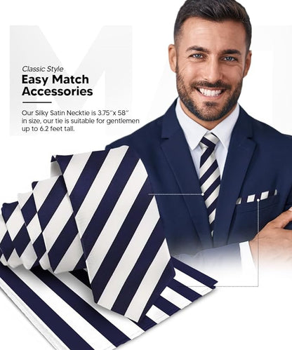 Striped Necktie & Pocket Square by Vittorio Farina (NH - STRIPEE_16_NAVY - BLUE_WHITE) for Independent Retail Stores by Dubal Brothers