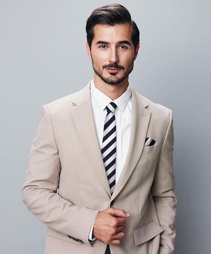 Striped Necktie & Pocket Square by Vittorio Farina (NH - STRIPEE_16_NAVY - BLUE_WHITE) for Independent Retail Stores by Dubal Brothers