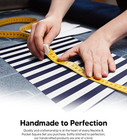 Striped Necktie & Pocket Square by Vittorio Farina (NH - STRIPEE_16_NAVY - BLUE_WHITE) for Independent Retail Stores by Dubal Brothers