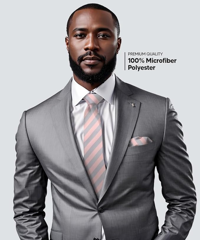 Striped Necktie & Pocket Square by Vittorio Farina (NH - STRIPEE_17_PINK_GRAY) for Independent Retail Stores by Dubal Brothers