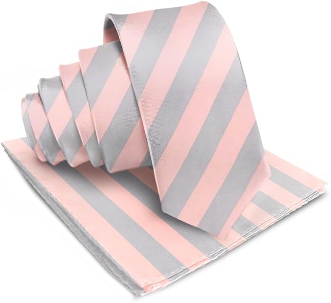 Striped Necktie & Pocket Square by Vittorio Farina (NH - STRIPEE_17_PINK_GRAY) for Independent Retail Stores by Dubal Brothers