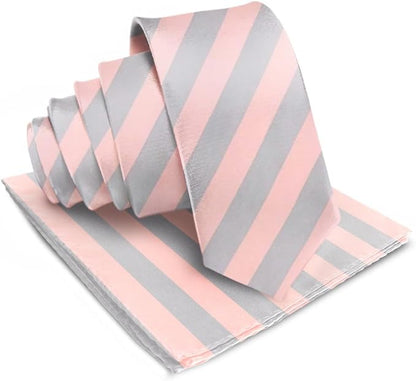 Striped Necktie & Pocket Square by Vittorio Farina (NH - STRIPEE_17_PINK_GRAY) for Independent Retail Stores by Dubal Brothers