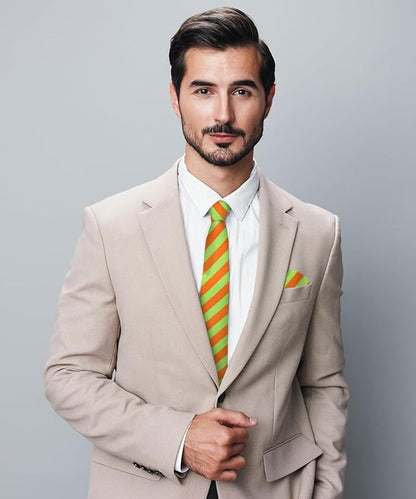 Striped Necktie & Pocket Square by Vittorio Farina (NH - STRIPEE_18_LIME_ORANGE) for Independent Retail Stores by Dubal Brothers