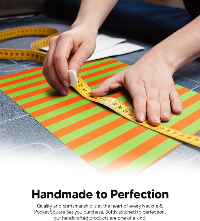 Striped Necktie & Pocket Square by Vittorio Farina (NH - STRIPEE_18_LIME_ORANGE) for Independent Retail Stores by Dubal Brothers