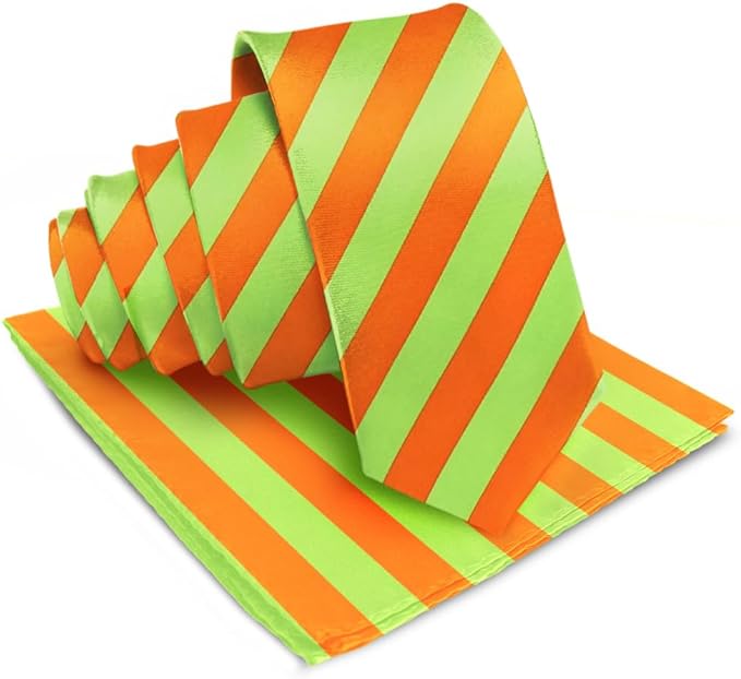 Striped Necktie & Pocket Square by Vittorio Farina (NH - STRIPEE_18_LIME_ORANGE) for Independent Retail Stores by Dubal Brothers