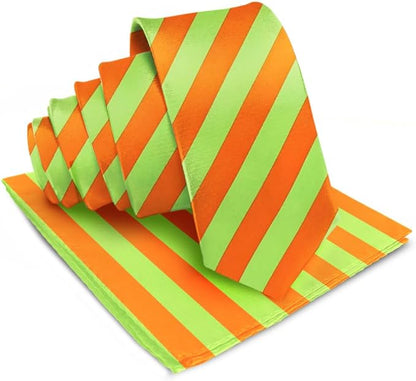Striped Necktie & Pocket Square by Vittorio Farina (NH - STRIPEE_18_LIME_ORANGE) for Independent Retail Stores by Dubal Brothers